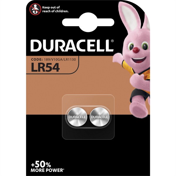 DURACELL Knopfzellen LR54, 2er Pack, 1,5V, V10GA, 50mAh
