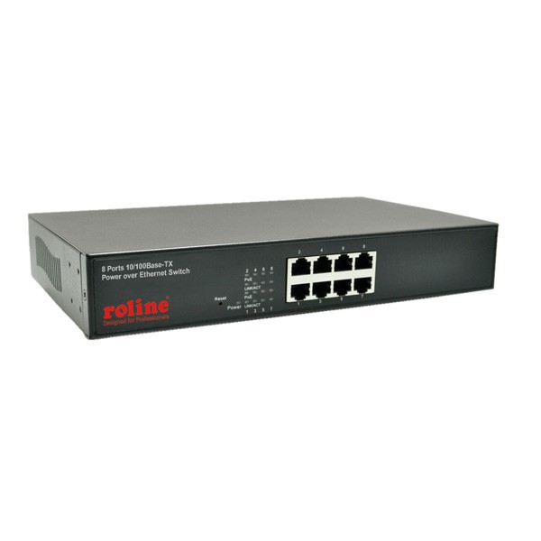 ROLINE PoE Fast Ethernet Switch, 8 Port, (8x PoE), 19" Einbau