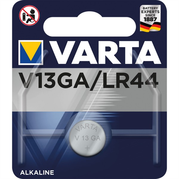 VARTA Alkaline Knopfzelle LR44, V13GA 1,5V, 138mAh