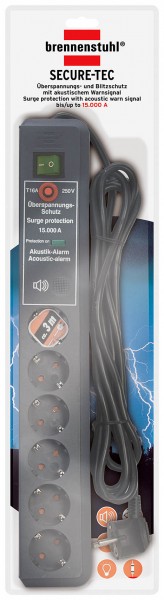 Brennenstuhl ÜSS Secure-Tec Akustik, 6-fach, anthrazit, 3 m