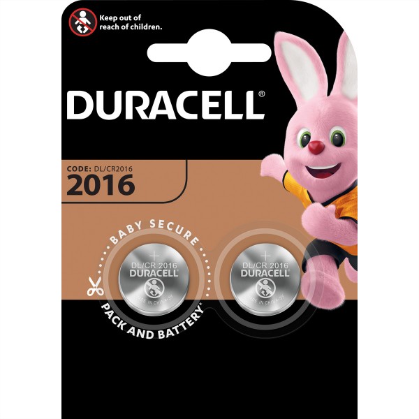 DURACELL Knopfzellen CR2016-2, 2er Pack, 3,0V