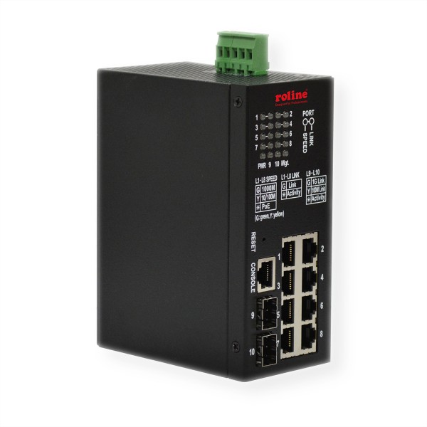 ROLINE Industrial Gigabit Switch, 10 Ports (8x RJ45 + 2x SFP), PoE+, Smart Managed