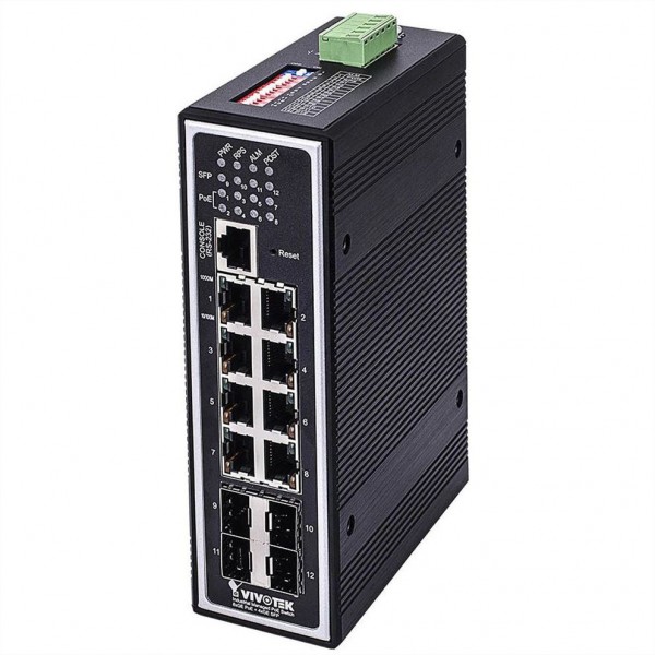 VIVOTEK AW-IHT-1270 Industrieller Gigabit Switch, L2 Managed, PoE+ bis -40°C