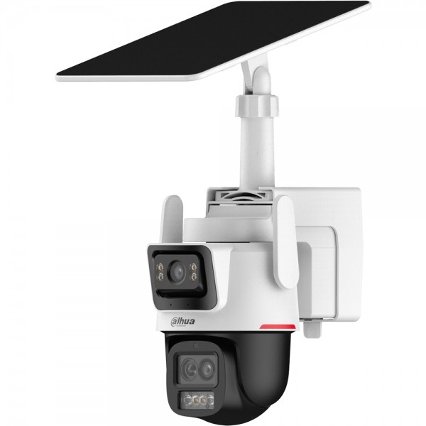 Dahua 4G IP-Dual-Lens-PT-Dome-Batterie-Kamera, 2 x 3 MP, 2,8/3,6/8,4 mm, mit Solarpanel, IP66, weiß